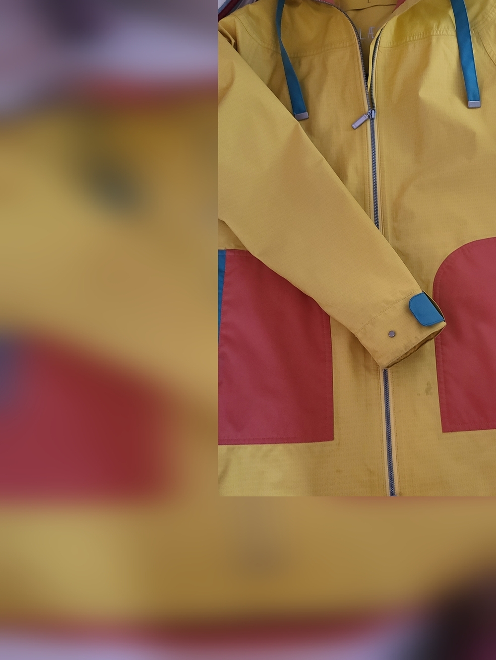 Yellow & Red Women's Rain Jacket with Hood